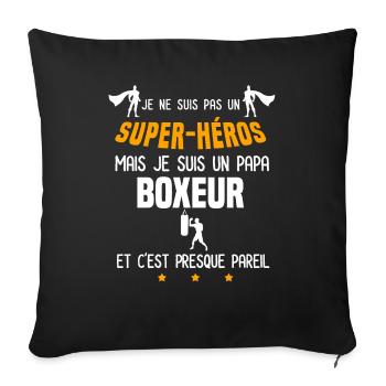 papa boxeur super héros père boxe - Housse de coussin décorative 45 x 45 cm - noir - Devant