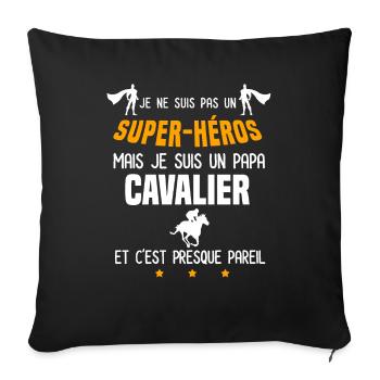 papa cavalier super héros père équitation - Housse de coussin décorative 45 x 45 cm - noir - Devant