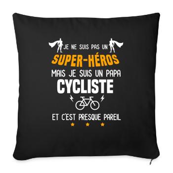 papa cycliste super héros père vélo - Housse de coussin décorative 45 x 45 cm - noir - Devant