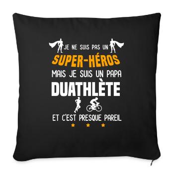 papa duathlète super héros père duathlon - Housse de coussin décorative 45 x 45 cm - noir - Devant
