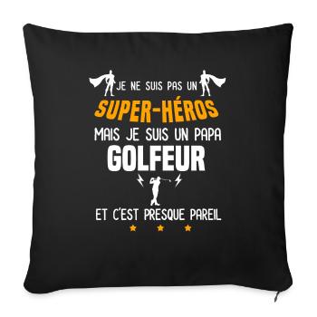 papa golfeur super héros père golf - Housse de coussin décorative 45 x 45 cm - noir - Devant