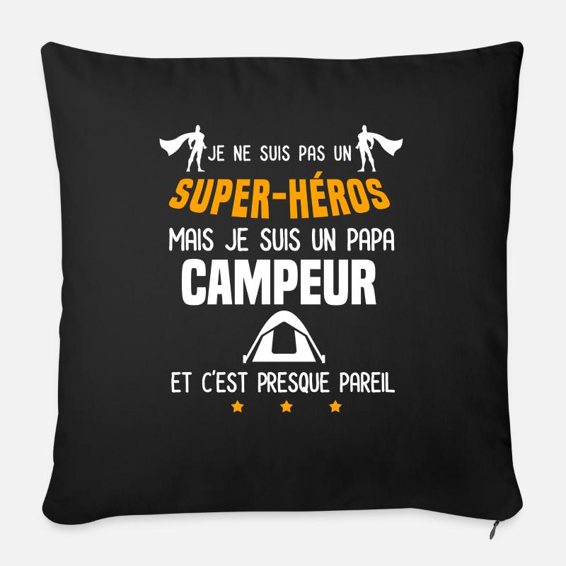 papa campeur super héros papa camping - Housse de coussin décorative 45 x 45 cm - noir