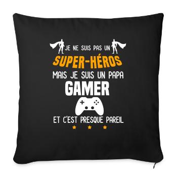 papa gamer super héros papa gaming - Housse de coussin décorative 45 x 45 cm - noir - Devant