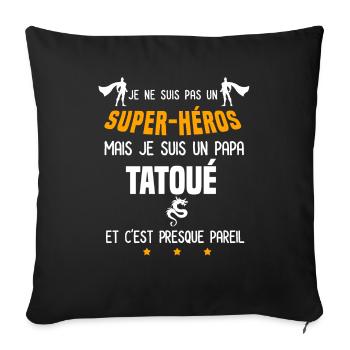 papa tatoué super héros papa plongée - Housse de coussin décorative 45 x 45 cm - noir - Devant
