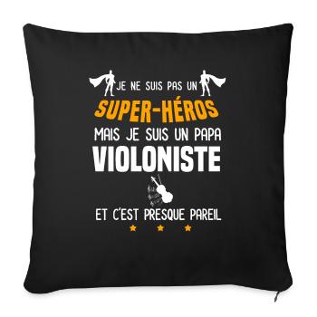 papa violoniste super héros papa tatouage - Housse de coussin décorative 45 x 45 cm - noir - Devant