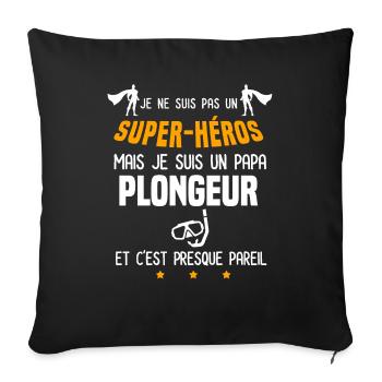 papa plongeur tuba super héros papa plongée - Housse de coussin décorative 45 x 45 cm - noir - Devant