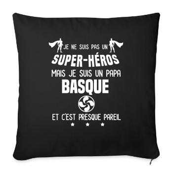 papa basque lauburu croix super héros papa basque - Housse de coussin décorative 45 x 45 cm - noir - Devant