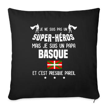 papa basque drapeau super héros papa pays basque - Housse de coussin décorative 45 x 45 cm - noir - Devant