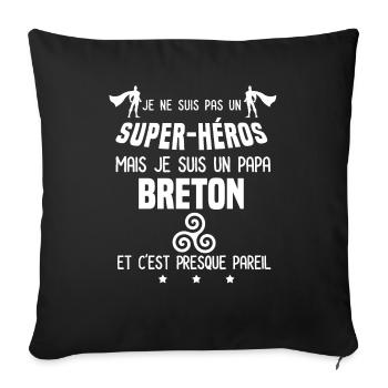 papa breton triskele super héros papa bretagne - Housse de coussin décorative 45 x 45 cm - noir - Devant