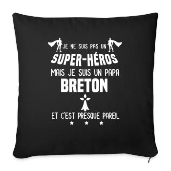 papa breton hermine super héros papa bretagne - Housse de coussin décorative 45 x 45 cm - noir - Devant