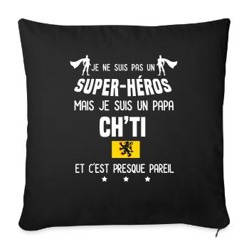 papa ch'ti drapeau super héros papa nord - Housse de coussin décorative 45 x 45 cm - noir - Devant