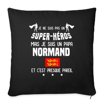 papa normand drapeau super héros papa normandie - Housse de coussin décorative 45 x 45 cm - noir - Devant