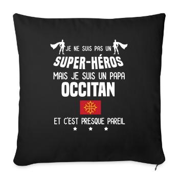 papa occitan drapeau super héros papa occitanie - Housse de coussin décorative 45 x 45 cm - noir - Devant
