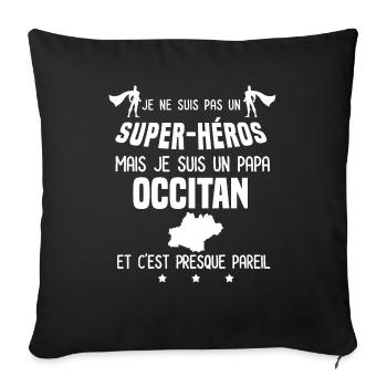 papa occitan région super héros papa occitanie - Housse de coussin décorative 45 x 45 cm - noir - Devant
