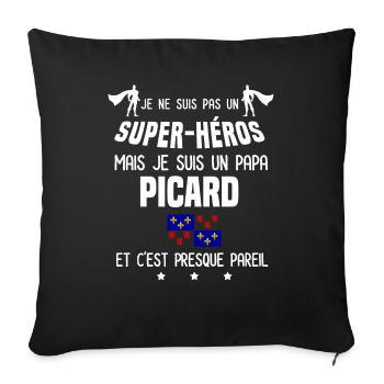 papa picard drapeau super héros papa picardie - Housse de coussin décorative 45 x 45 cm - noir - Devant
