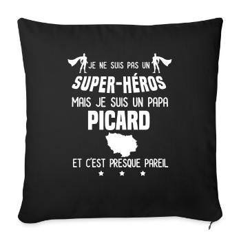 papa picard homme région super héros papa picardie - Housse de coussin décorative 45 x 45 cm - noir - Devant