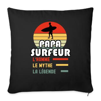 papa surfeur homme mythe légende vintage surf - Housse de coussin décorative 45 x 45 cm - noir - Devant
