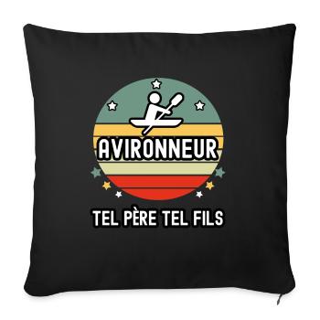 tel père tel fils cadeau papa avironneur aviron - Housse de coussin décorative 45 x 45 cm - noir - Devant