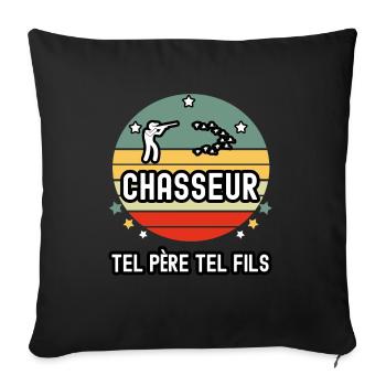 tel père tel fils papa chasseur chasse cadeau - Housse de coussin décorative 45 x 45 cm - noir - Devant