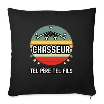 tel père tel fils papa chasseur chevreuil chasse - Housse de coussin décorative 45 x 45 cm - noir - Devant