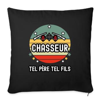 tel père tel fils papa chasseur sanglier chasse - Housse de coussin décorative 45 x 45 cm - noir - Devant