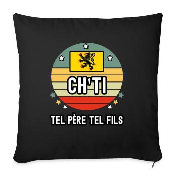 tel père tel fils papa ch'ti drapeau nord - Housse de coussin décorative 45 x 45 cm - noir - Devant