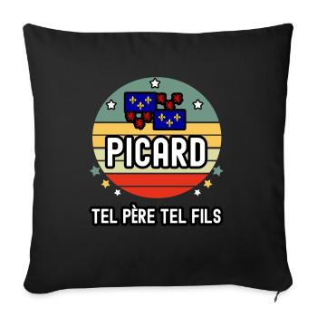 tel père tel fils papa picard drapeau picardie - Housse de coussin décorative 45 x 45 cm - noir - Devant
