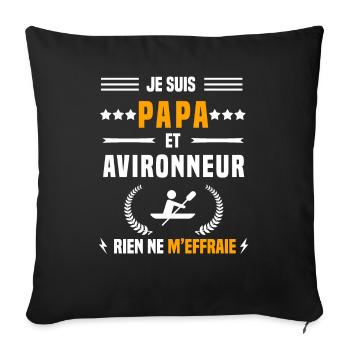 papa avironneur rien ne m'effraie papa aviron - Housse de coussin décorative 45 x 45 cm - noir - Devant