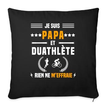 papa duathlète rien ne m'effraie papa duathlon - Housse de coussin décorative 45 x 45 cm - noir - Devant