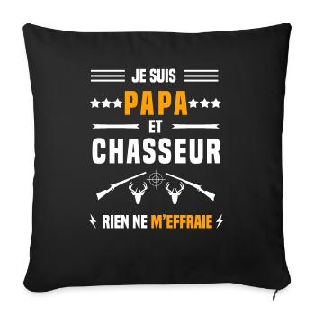 papa chasseur chevreuil rien ne m'effraie chasse - Housse de coussin décorative 45 x 45 cm - noir - Devant