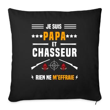 papa chasseur sanglier rien ne m'effraie chasse - Housse de coussin décorative 45 x 45 cm - noir - Devant
