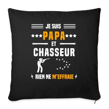 papa chasseur rien ne m'effraie papa chasse - Housse de coussin décorative 45 x 45 cm - noir - Devant