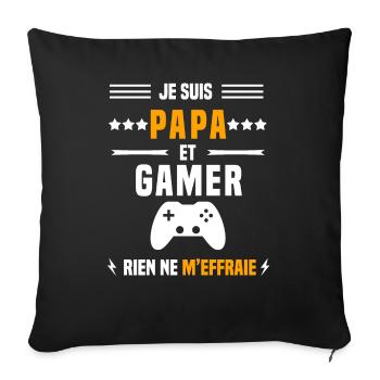 papa gamer rien ne m'effraie papa gaming - Housse de coussin décorative 45 x 45 cm - noir - Devant