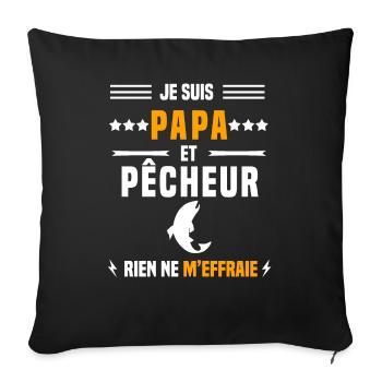 papa pêcheur rien ne m'effraie papa pêche - Housse de coussin décorative 45 x 45 cm - noir - Devant