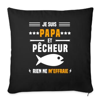 papa pêcheur poisson rien ne m'effraie papa pêche - Housse de coussin décorative 45 x 45 cm - noir - Devant