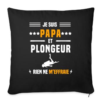 papa plongeur apnée rien ne m'effraie papa plongée - Housse de coussin décorative 45 x 45 cm - noir - Devant