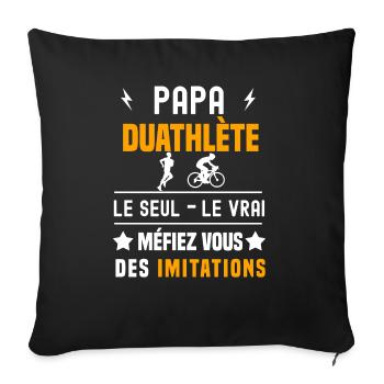 papa duathlète le seul le vrai papa duathlon - Housse de coussin décorative 45 x 45 cm - noir - Devant