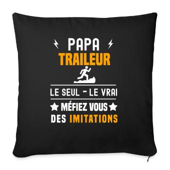 papa traileur le seul le vrai papa trail - Housse de coussin décorative 45 x 45 cm - noir - Devant