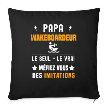 papa wakeboardeur cadeau papa wakeboardeur - Housse de coussin décorative 45 x 45 cm - noir - Devant