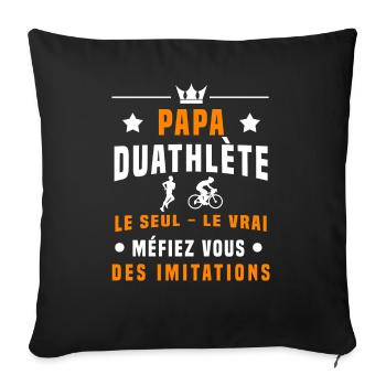 papa duathlète méfiez vous des imitations duathlon - Housse de coussin décorative 45 x 45 cm - noir - Devant