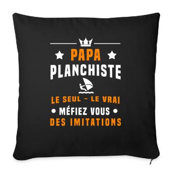 papa planchiste méfiez vous des imitations voile - Housse de coussin décorative 45 x 45 cm - noir - Devant