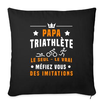 papa triathlète méfiez vous imitations triathlon - Housse de coussin décorative 45 x 45 cm - noir - Devant