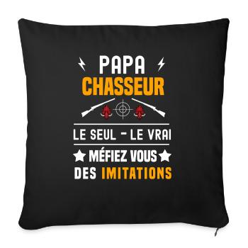 papa chasseur sanglier le seul le vrai papa chasse - Housse de coussin décorative 45 x 45 cm - noir - Devant