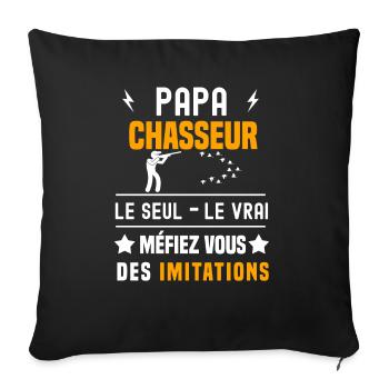 papa chasseur le seul le vrai papa chasse - Housse de coussin décorative 45 x 45 cm - noir - Devant