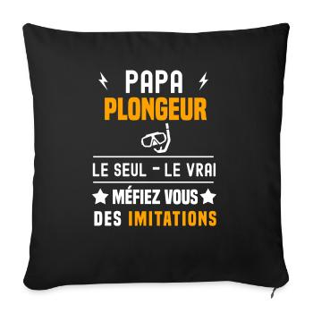 papa plongeur tuba le seul le vrai papa plongée - Housse de coussin décorative 45 x 45 cm - noir - Devant