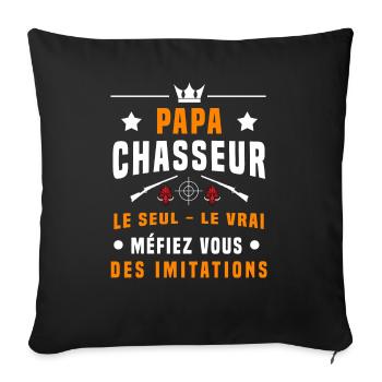 papa chasseur sanglier méfiez vous imitations - Housse de coussin décorative 45 x 45 cm - noir - Devant