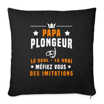 papa plongeur tuba méfiez vous imitations plongée - Housse de coussin décorative 45 x 45 cm - noir - Devant