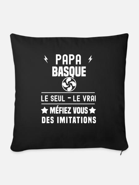 papa basque lauburu le seul le vrai pays basque - Housse de coussin décorative 45 x 45 cm - noir