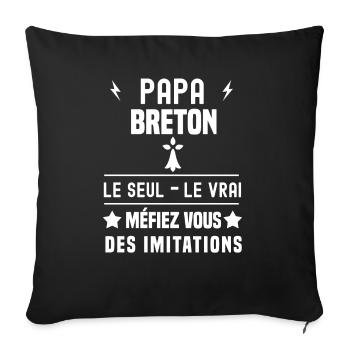 papa breton hermine le seul le vrai bretagne - Housse de coussin décorative 45 x 45 cm - noir - Devant