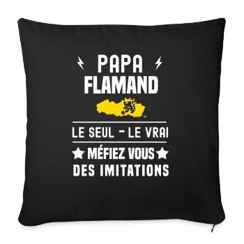 papa flamand homme le seul le vrai flandre - Housse de coussin décorative 45 x 45 cm - noir - Devant